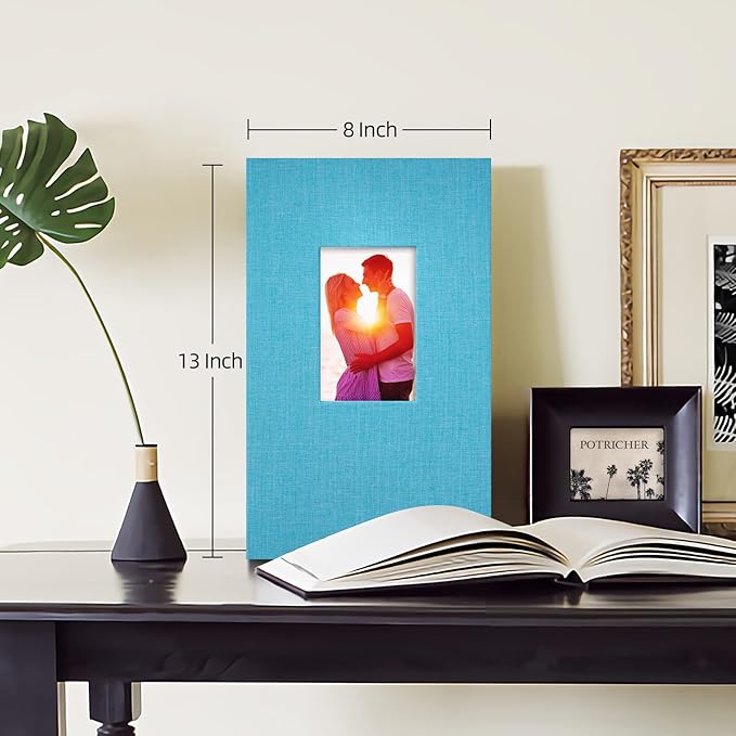 potricher Small Photo Album for 4x6 300 Photos Linen Cover Picture Book for Family Wedding Anniversary and Baby (Blue)