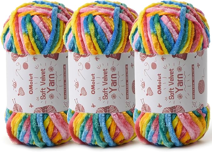 3x100g Fluffy Velvet Chenille Yarn for Crocheting and Knitting, 3x87.4yd Baby Yarn for Crocheting Soft, Crochet Chunky Yarns Amigurumi Yarns（Rainbow 1