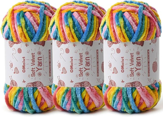 3x100g Fluffy Velvet Chenille Yarn for Crocheting and Knitting, 3x87.4yd Baby Yarn for Crocheting Soft, Crochet Chunky Yarns Amigurumi Yarns（Rainbow 1