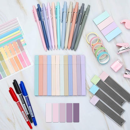 Sinload 60 Pcs Aesthetic Book Annotation Kit School Supplies Cute Pencil Case 12 Highlighter 5 Gel Pen 6 Mechanical Pencil 5 Magnetic Bookmark 1220 Pcs Sticky Note Tab Student Stationary(Purple)