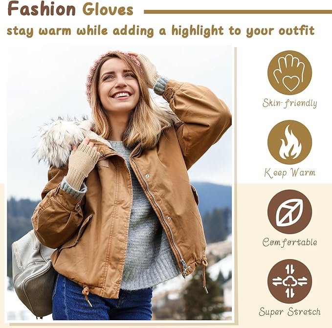 GliCraft Knitting Kit for Beginners Learn to Knit Kit for Adults Gloves Starter Bundle with Step-by-Step Instructions Includes Wool Yarn, Needles & Accessories(Beige)