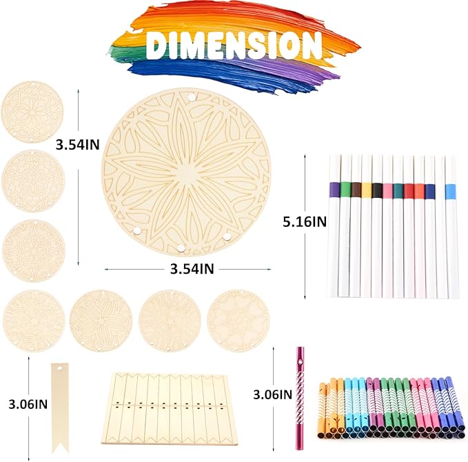 Wooden Mandala Wind Chime Ornaments Painting Craft,24PCS Unfinished Wood Hanging Decoration,8 Style Cutouts for Adults Olders to Paint DIY Thanksgiving Home Decors Hanging