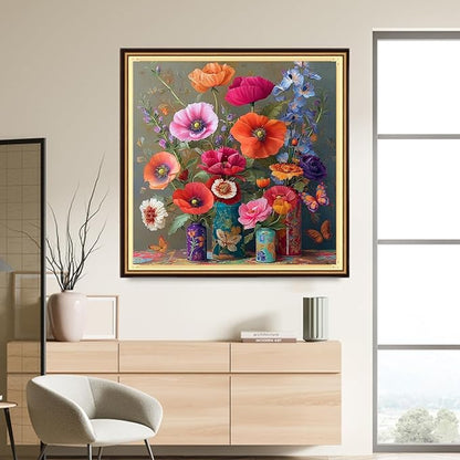 DMCVIVR Stamped Cross Stitch Kits for Adults Beginners Embroidery Kits 11CT Needlepoint Kits Cross Stitch Patterns Embroidery Patterns-Magic Flower Vase 18x18 inch