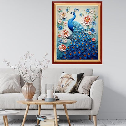 Findvoor Stamped Cross Stitch Kits for Beginner Embroidery Kits for Beginners Adults DIY 11CT Cross Stitch Patterns Needlepoint Kits Crossstitching Kits-Blue Peacock 16x20 inch