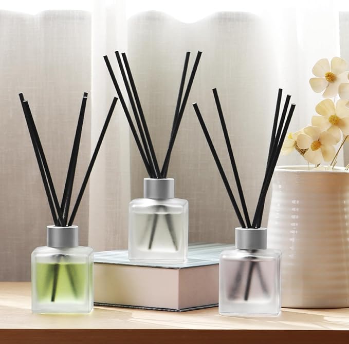 Aeeteek 3-Pack Reed Diffuser, Jasmine White Tea/Lily/Peony Scented Oil, Flower Aroma Essential Oil with Diffuser Sticks, Long Lasting Bathroom Air Freshener, Home Fragrance for Room Decor