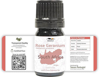 Nature Packaged Rose Geranium Essential Oil - Direct from Kwazulu Botanicals in South Africa- Organic Essential Oils for Body, Diffusers, or Aromatherapy | Pure Therapeutic Grade (5ml)
