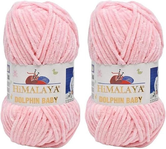 2 Skein/Pack Himalaya Dolphin Baby Chenille Yarn, Each Ball 100 gr (3.5 oz), 120 m (132 Yards), 100% Polyester, Super Bulky Baby Blanket Velvet Amigurumi Yarn, 80303 - Powder Pink