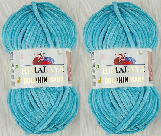 2 Skein/Pack Himalaya Dolphin Baby Chenille Yarn, Each Ball 100 gr (3.5 oz), 120 m (132 Yards), 100% Polyester, Super Bulky Baby Blanket Velvet Amigurumi Yarn, 80315 - Cyan