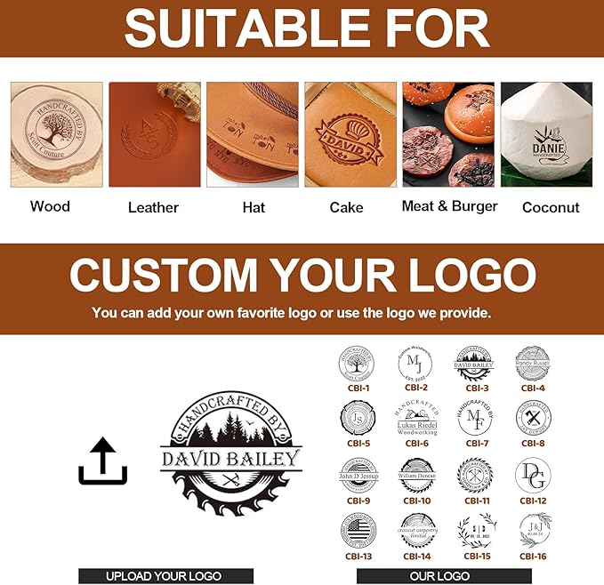 Terwex Custom Electric Branding Iron for Wood, Branding Irons Personalized with Stand, Wood Burning Tool Leather Branding Iron, Woodworking Tools for DIY Crafts Handmade Lover Gift(Electric Handle)
