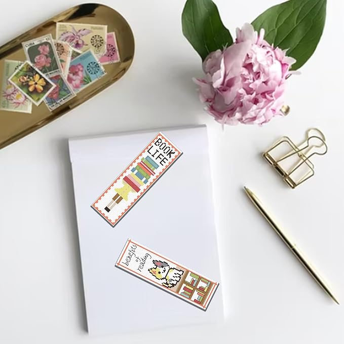 FREEBLOSS 6 Set Cross Stitch Bookmark Kit Cross Stitch Kit Cute Stamped Embroidery Bookmark with Instruction for Adults DIY Stitching Kits 8''x2.4''