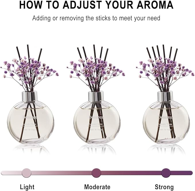 Donurex Flower Reed Diffuser Set 5.07oz Lavender Thyme Scent Diffuser with Sticks Home Fragrance Reed Diffuser for Bathroom Shelf Decor