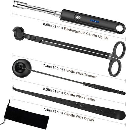 Lsnisni Candle Wick Cutter and Trimmer Set, Electric Lighter, Wick Dipper - Black, 4-Piece, Mom Birthday Gift