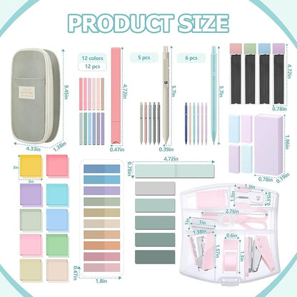Sinload 60 Pcs Aesthetic Book Annotation Kit School Supplies Cute Pencil Case 12 Highlighter 5 Gel Pen 6 Mechanical Pencil 5 Magnetic Bookmark 1220 Pcs Sticky Note Tab Student Stationary(Light Green)