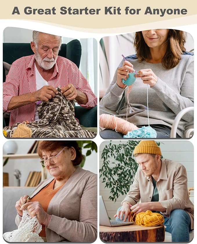 Aeelike Crochet Kit for Beginners Young and Old, First Crochet Kit for Adults Include 23pcs Crochet Hooks, 655 Yards Yarn Set for Crocheting, Instruction, Bag, Crochet Accessories and Supplies, Black