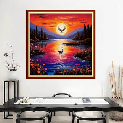 Joyhoor Stamped Cross Stitch Kits for Beginners Needlepoint Kits for Adults Embroidery Kits 11CT Counted Cross Stitch Kits Printed Embroidery Pattern-Sunset Scenery 18x18 inchs