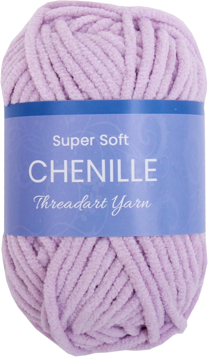 ThreadArt Chenille Yarn for Crocheting, Knitting, Amigurumi, Super Soft Plush Velvet Yarn - 50 Gram 60 yds #5 Fluffy Yarn Skeins - Lavender 11