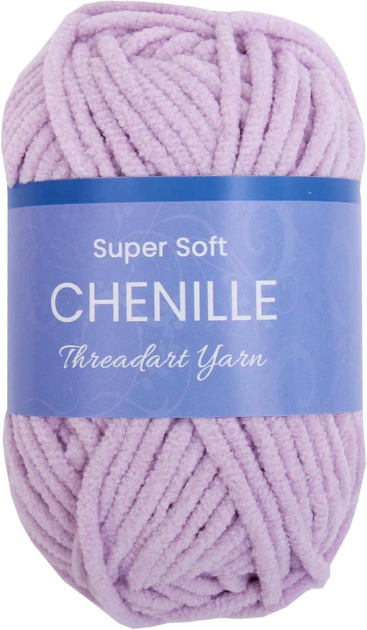 ThreadArt Chenille Yarn for Crocheting, Knitting, Amigurumi, Super Soft Plush Velvet Yarn - 50 Gram 60 yds #5 Fluffy Yarn Skeins - Lavender 11