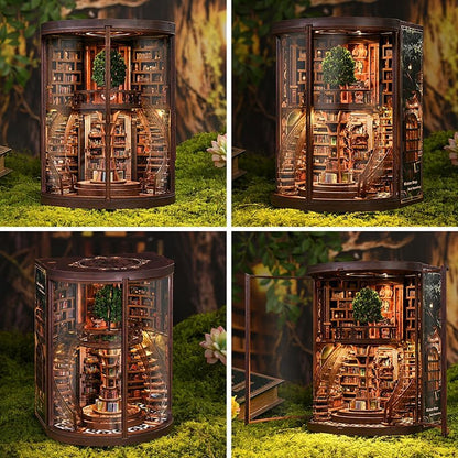 Wisdom Rings Book Repository DIY Book Nook Kit for Adults - Wooden Bookshelf 3D Book Nook Miniature Kit with LED Lights, Puzzle Library Decor for Book Lovers, Dust Proof Display, Unique Gift - Image 7