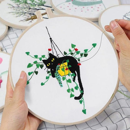 Louise Maelys Canvas Tote Bag Embroidery Kit for Beginners,Cross Stitch Kits for Adults,Arts and DIY Crafts Needlepoint with Plant Cat Pattern,Women Shopping Reusable Grocery Bags