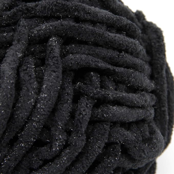 NICEEC 3 Skeins Sparkling Chenille Yarn Soft Blanket Yarn for Crochet & Knitting, Total 165yds/10.6oz - Black