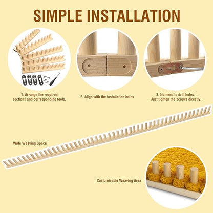 Chunky Blanket Loom Knitting Looms and Boards, Adjustable Size Wooden Loom for Blanket, No Needles Required Hand Knitting Kit for DIY Yarn Craft, Home Decor, Stress Relief, Beginner Friendly (76 In)
