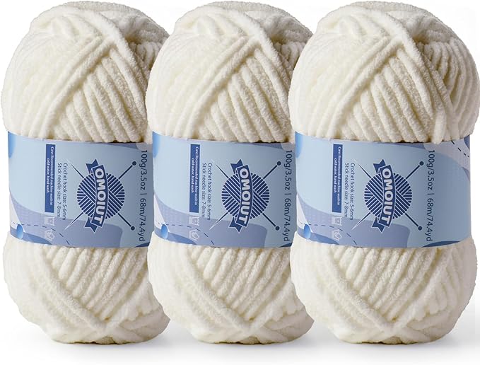 Chunky Chenille Yarn for Crocheting，Baby Yarn for Crocheting Soft Blankets，Bulky Yarns for Crochet Amigurumi，3×100g (3×74.3yds) Fluffy Velvet Yarns for Hand Knitting (3 Light Khaki)