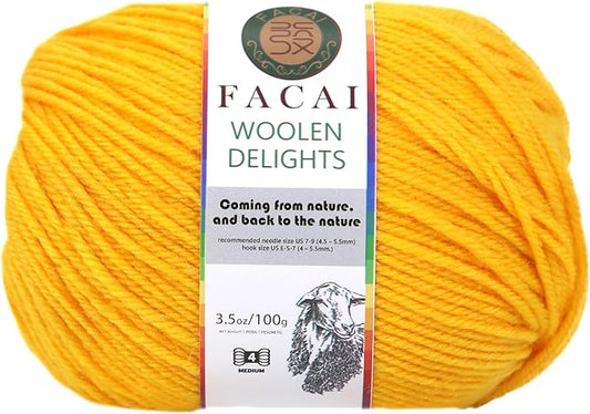 Facai Blend Merino Wool Yarn for Knitting - Worsted Weight,197yds (3.5oz) Ball, Ideal for Sweaters, Scarves, and Accessories (1, Yellow)