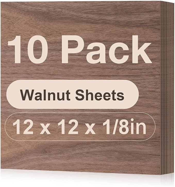 ROBOTIME 10-Pack Walnut Plywood for Laser Cutting - 12 x 12 x 1/8 Inch Laser Engraving Blanks - 3mm Wood for Laser Cutting, Engraving & Wood Burning (Pyrography) - Unfinished Wood for Crafts