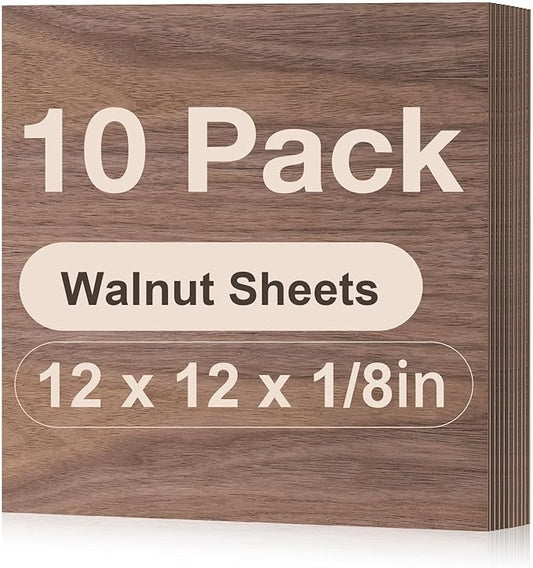 ROBOTIME 10-Pack Walnut Plywood for Laser Cutting - 12 x 12 x 1/8 Inch Laser Engraving Blanks - 3mm Wood for Laser Cutting, Engraving & Wood Burning (Pyrography) - Unfinished Wood for Crafts