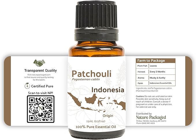Nature Packaged Dark Patchouli Essential Oil - Direct from Java Indonesia Natural Repellent Aceite de Pachulí - Aromatherapy and Premium Therapeutic Grade - Ideal for Body & Candle-Making (8oz)