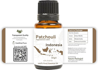 Nature Packaged Dark Patchouli Essential Oil - Direct from Java Indonesia Natural Repellent Aceite de Pachulí - Aromatherapy and Premium Therapeutic Grade - Ideal for Body & Candle-Making (8oz)