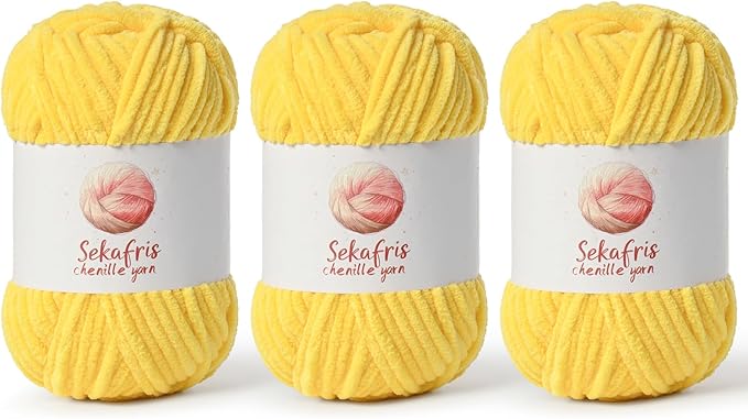 3 Pack Light Yellow Chunky Chenille Yarn for Crocheting, Bulky Velvet Yarns for Crochet, Baby Yarn for Crocheting Soft Blanket, 393 yds/10.5 oz Fluffy Amigurumi Crochet Yarn