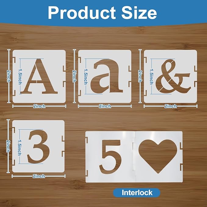 Letter Stencils for Painting, 65PCS Alphabet Stencils for Crafts Reusable, Interlocking PET Plastic Drawing Templates for Wood, Fabric, Wall, Signs, DIY Home Decor & More(2 Inch)