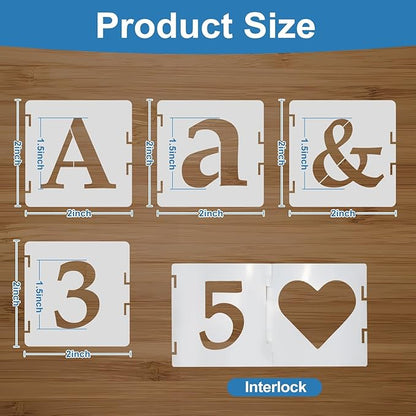 Letter Stencils for Painting, 65PCS Alphabet Stencils for Crafts Reusable, Interlocking PET Plastic Drawing Templates for Wood, Fabric, Wall, Signs, DIY Home Decor & More(2 Inch)