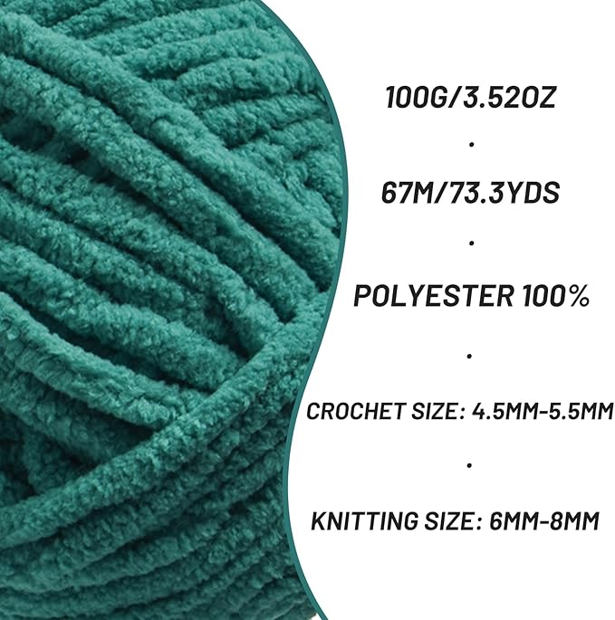 Chunky Chenille Yarn for Crocheting，Baby Yarn for Crocheting Soft Blankets，Bulky Yarns for Crochet Amigurumi，4×100g (4×74.3yds) Fluffy Velvet Yarns for Hand Knitting (4 Dark Green)