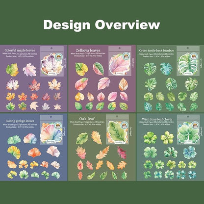 AuriicLeaf Botanical Leaf Stickers, 270PCS Plant Stickers for Scrapbooks Journals DIY Crafts Writable Cowhide Paper Material