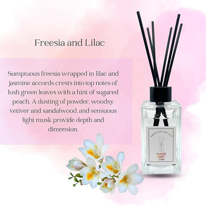 Preston and Lee Reed Diffuser Set | 100 ml (3.4 fl oz) Freesia and Lilac Scent | Reed Diffuser Set | Aromatherapy Diffusers | Natural Reed Diffuser Oil for Home and Spa Fragrance