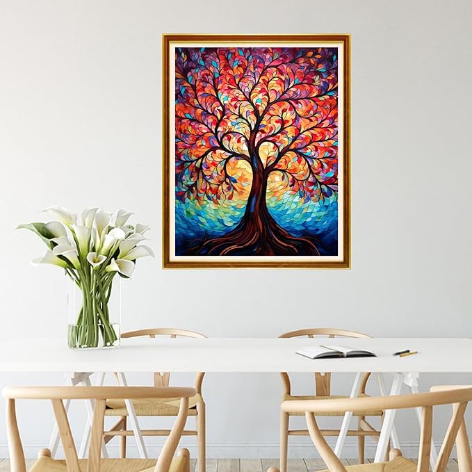 Joycasa Stamped Cross Stitch Kits for Beginners Full Range of Cross Stitching 11 CT Printed Cross Stitch Kit for Adults Cross-Stitch Patterns Needlepoint Kits- Colorful Tree of Life 16x20 inchs