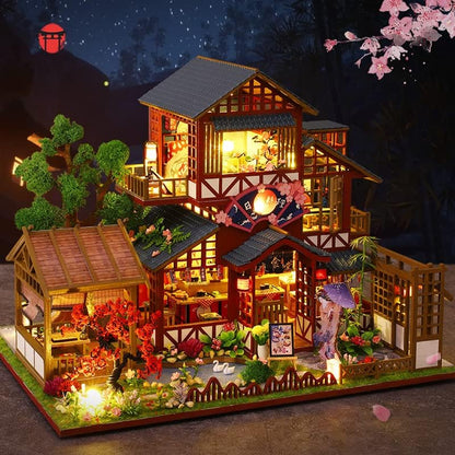 GuDoQi DIY Miniature Dollhouse Kit, 1:24 Scale Tiny House with Music Plant, Model Craft Kit for Adults, Great Handmade Gift for Birthday Christmas Day, Japanese Villa Courtyard - Image 5