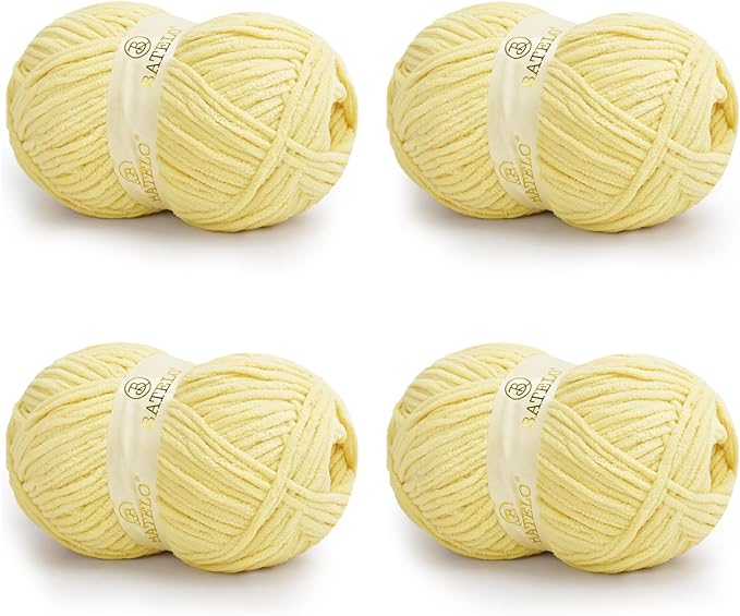Chenille Yarn for Crocheting & Knitting 880 Yards, Soft Thick Fluffy Bulky Blanket Yarn, 4 Pack of 10.5oz(Pastel Yellow)