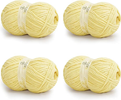 Chenille Yarn for Crocheting & Knitting 880 Yards, Soft Thick Fluffy Bulky Blanket Yarn, 4 Pack of 10.5oz(Pastel Yellow)
