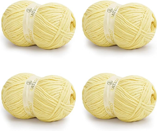 Chenille Yarn for Crocheting & Knitting 880 Yards, Soft Thick Fluffy Bulky Blanket Yarn, 4 Pack of 10.5oz(Pastel Yellow)