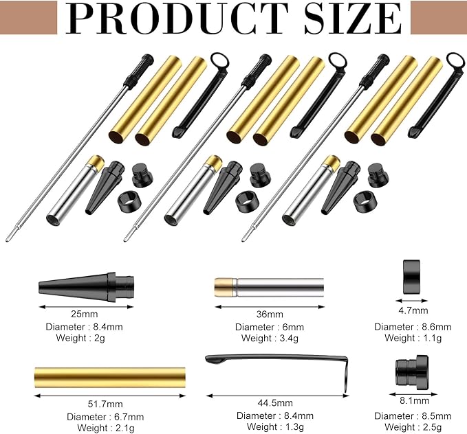 Colarr 20 Pcs 7mm Slimline Pen Kit with Refill Wood Turning Twist Pen Kit Lathe Turning Supplies for DIY Copper Making Friend Teacher Students Gifts(Black)