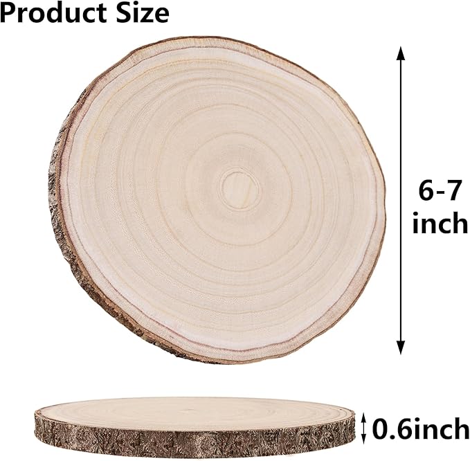10 Pcs Natural Paulownia Wood Slices 6-7 Inches,Wood Slices for Centerpieces Table Decorations,Unfinished Rounds Wood for Crafts,Wood Slice for Rustic Wedding Decoration Projects