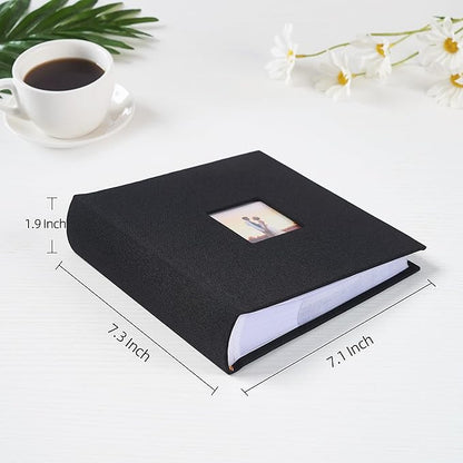 Mublalbum Small 4x6 Photo Album Linen Cover with Memo Areas Photobook Pictures Book Holds Vertical Pockets for Wedding Family Baby and Vacation (Black)