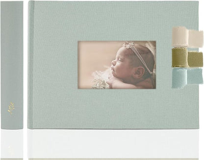 Premium Scrapbook Album with Window and Writing Space – 60 Pages holds 200 Photos of Different Sizes – Wedding, Baby, Travel & Family Memories – 11.4" x 8.6" - Powder Blue