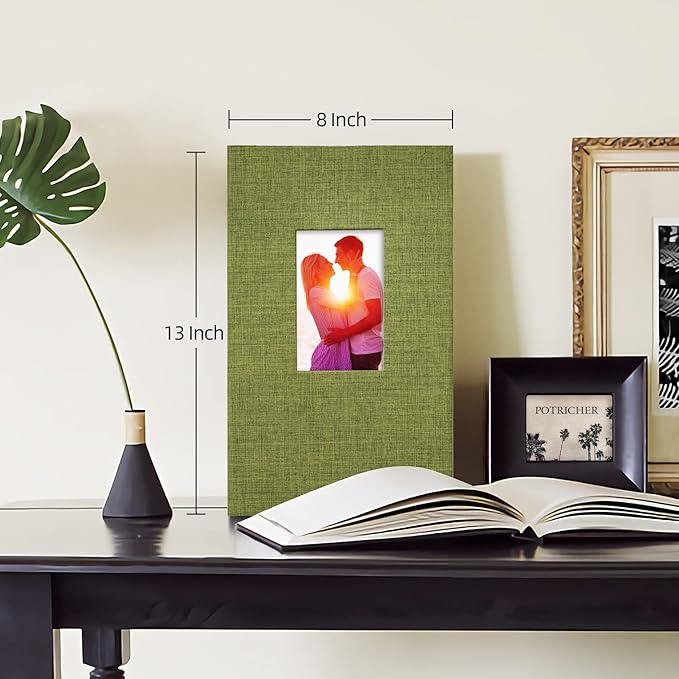 potricher Small Photo Album for 4x6 300 Photos Linen Cover Picture Book for Family Wedding Anniversary and Baby (Green)