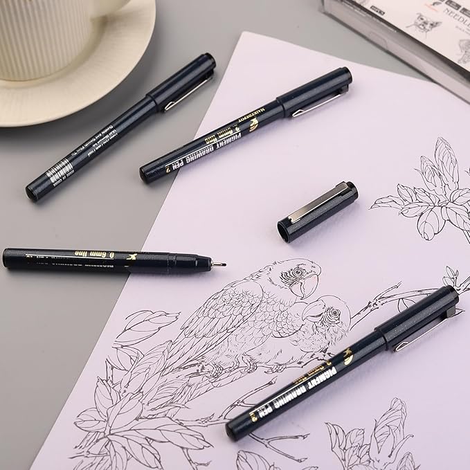 MAIKEDEPOT Micro Fineliner Drawing Art Pens Calligraphy Pens for Artist Drawing Supplies, 16 Set Waterproof Black Ink Pens for Sketching,Outline,Stippling