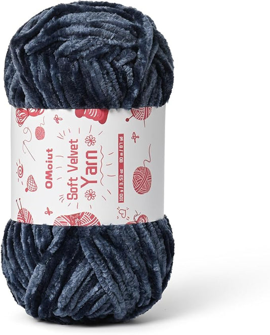 100g Fluffy Velvet Chenille Yarn for Crocheting and Knitting, 80m (87.5yd) Baby Yarn for Crocheting Soft, Crochet Chunky Yarns Amigurumi Yarns (Navy Blue)
