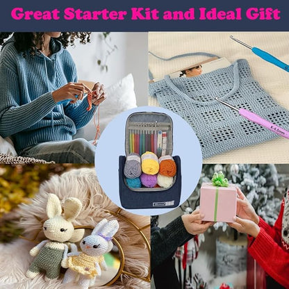 Yarniss Crochet Kits for Beginners,All in One Crochet Kits with 840 Yards Crochet Yarn,Ergonomic Crochet Hooks Set with Yarn for Adults